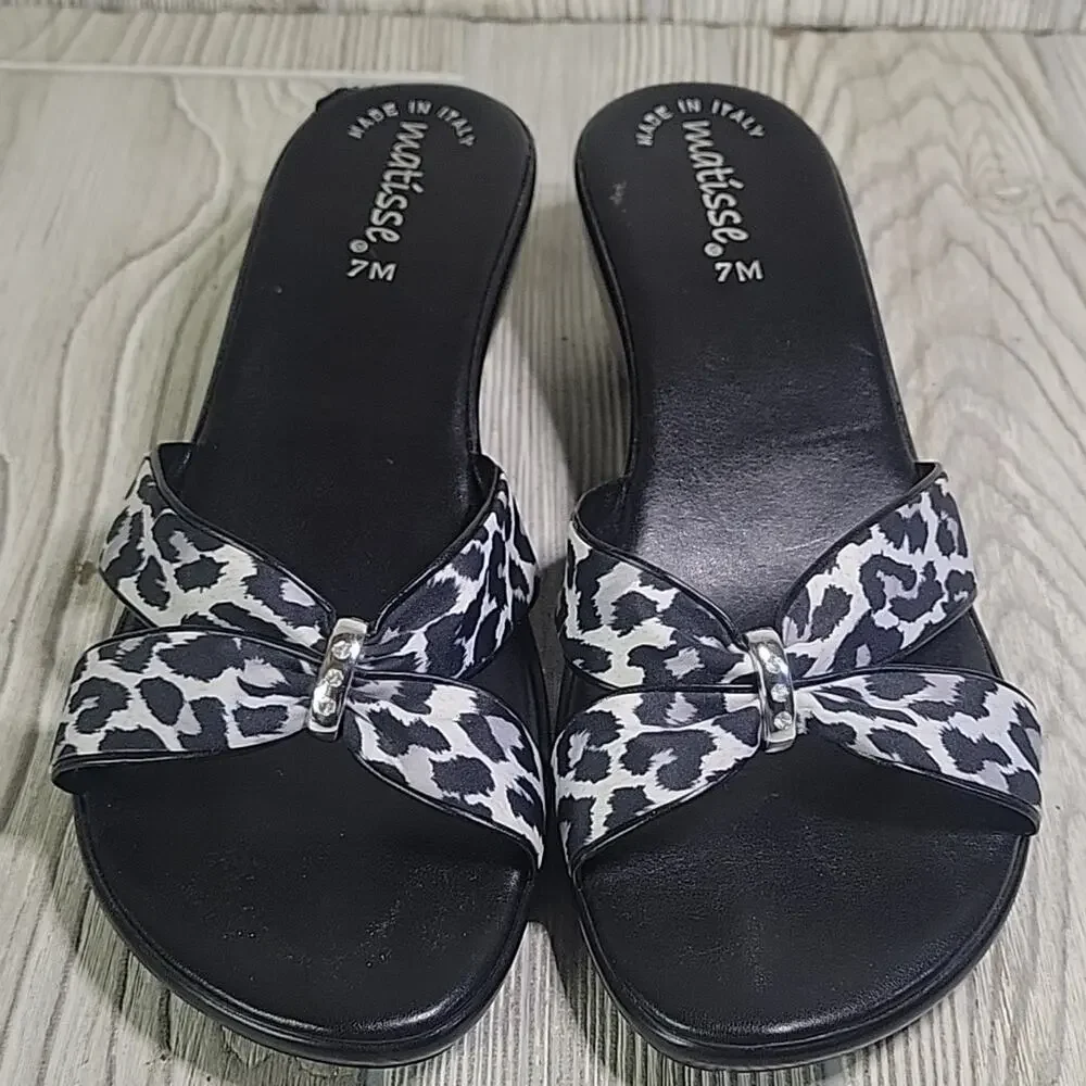 Matisse Black and White Leopard Print Wedge Sandals Womens Size 7